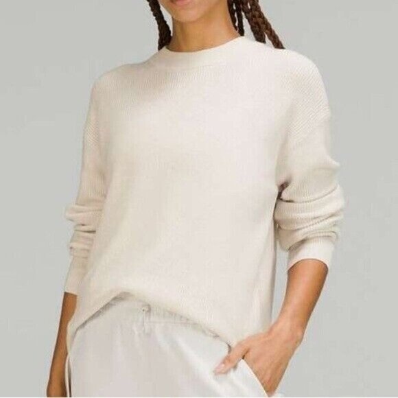 Lululemon Merino Wool Blend Rib Crewneck Sweater White Opal Size 2 - Picture 1 of 6